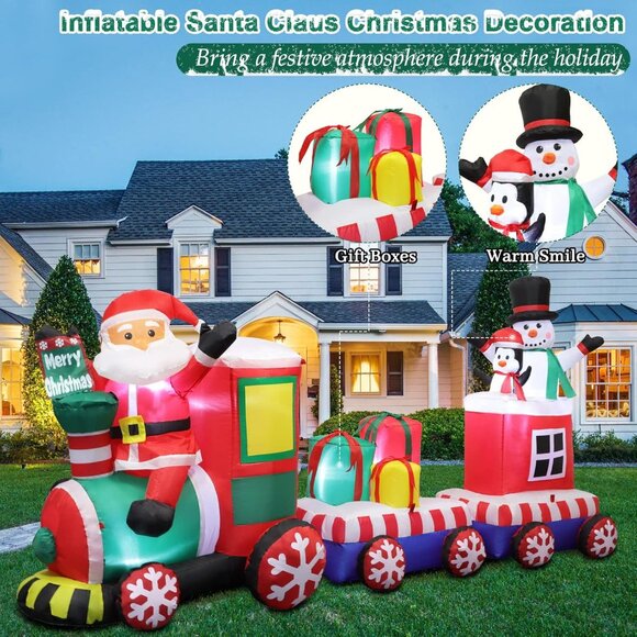 ⚡8 FT Christmas Inflatables Train with Santa Claus Gift Boxes Outdoor Decoration - Picture 4 of 6
